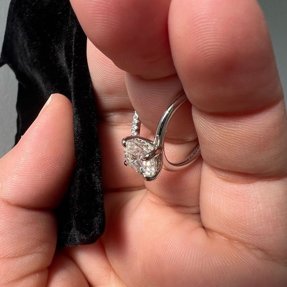 2CT Oval Cut Diamond Moissanite Ring Hidden Halo Set 18k Plated Certified - Picture 5 of 8